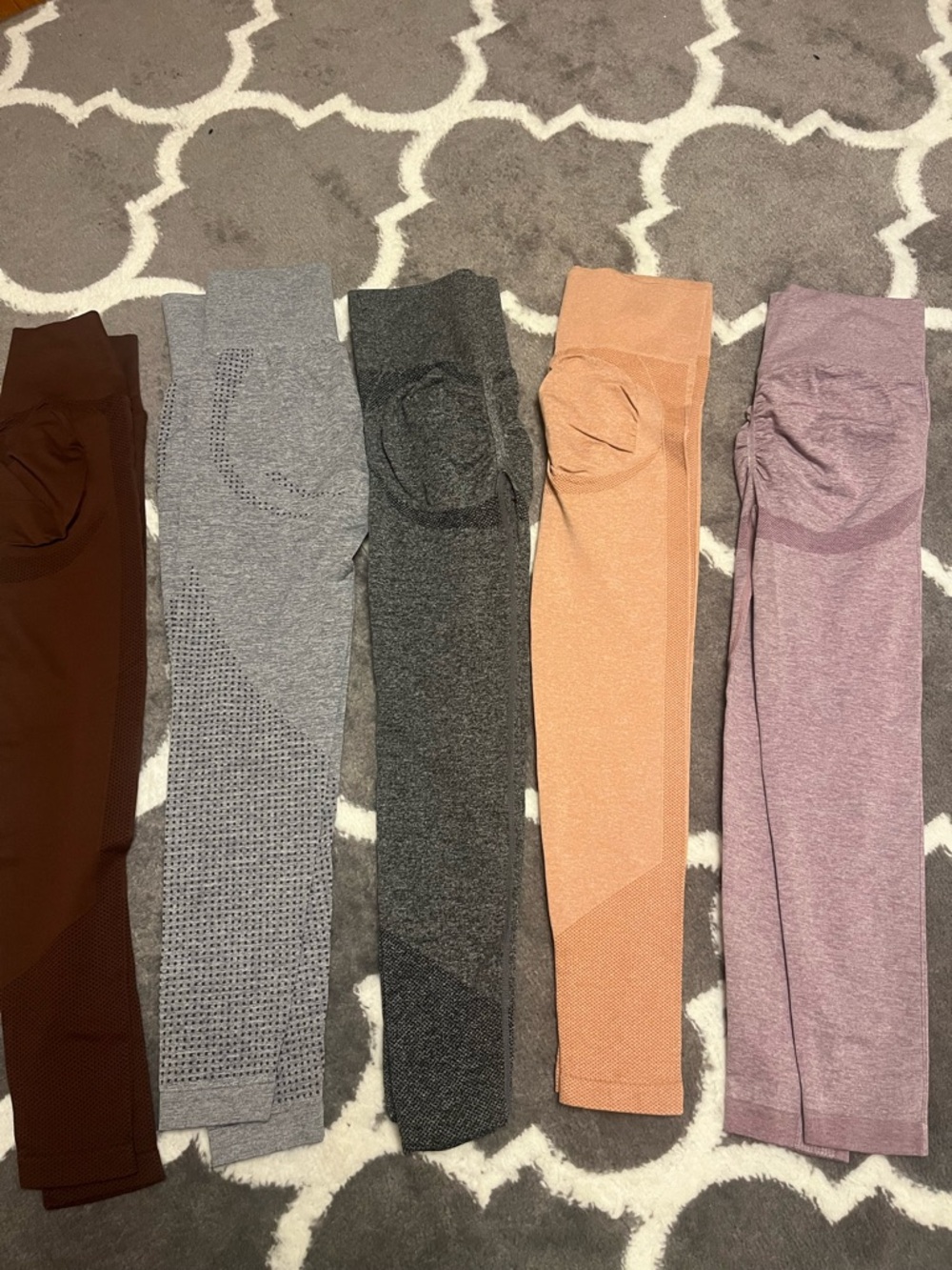Seamless High-Rise Leggings Set — Peach, Mauve, Gray, Dark Gray, Brown